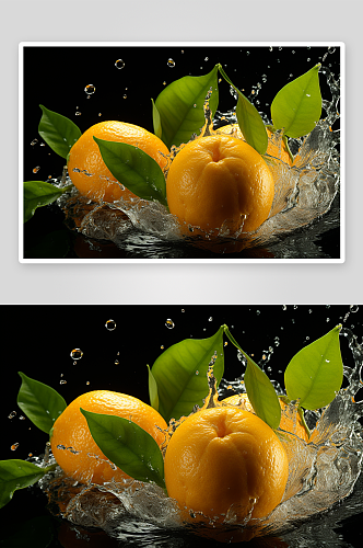 溅起水花的新鲜柠檬