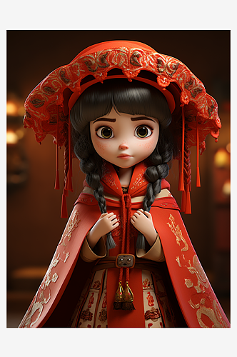 3D卡通中国风小女孩元素