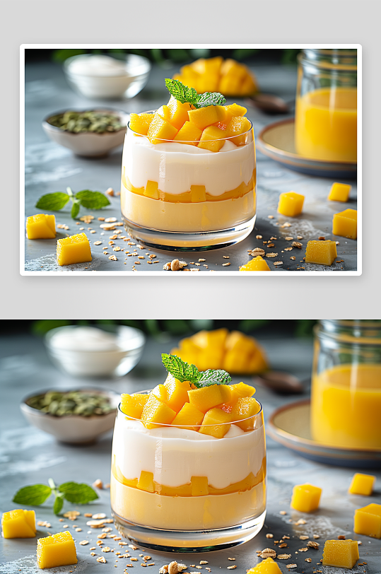 美味的芒果酸奶美食