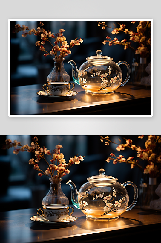 唯美典雅的透明茶壶背景