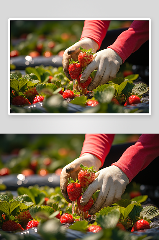 正在采摘草莓特写