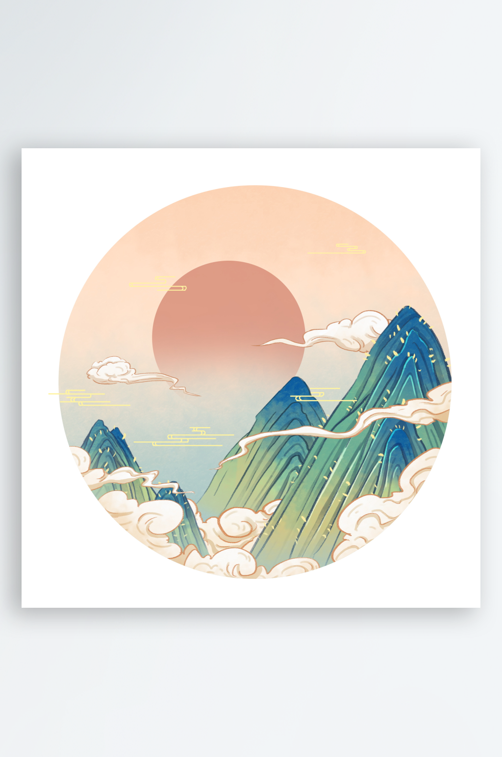 创意大气国潮山水元素素材