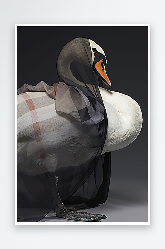 唯美戴着围巾的天鹅装饰画-众图网