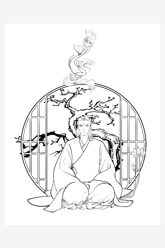 創(chuàng)意大氣古風(fēng)人物線稿元素