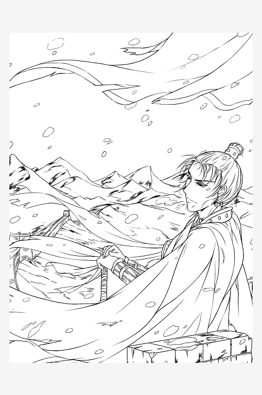 創(chuàng)意大氣古風(fēng)人物線稿元素