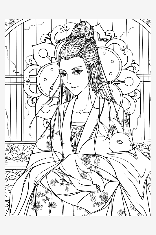 創(chuàng)意大氣古風(fēng)人物線稿元素