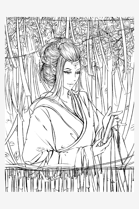 創(chuàng)意大氣古風(fēng)人物線(xiàn)稿元素