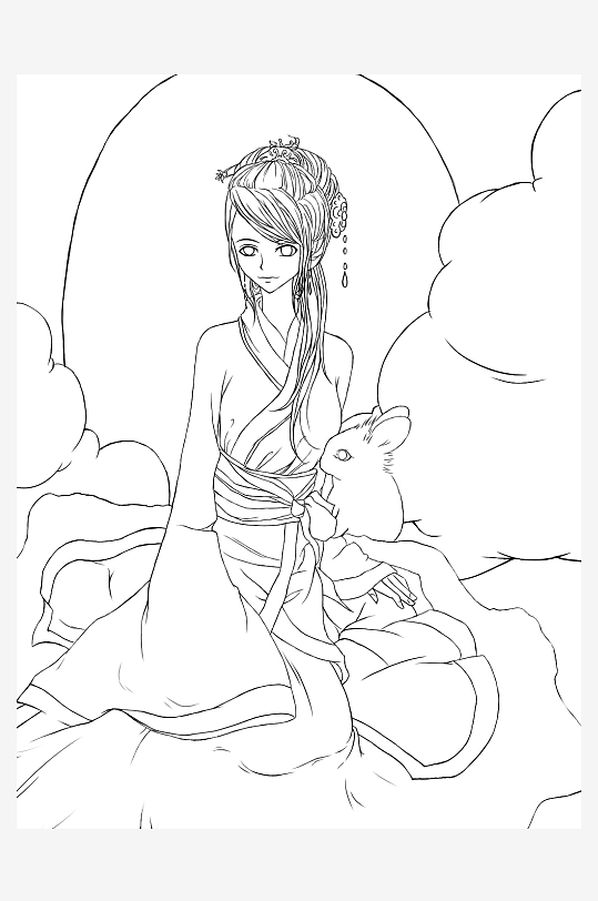 創(chuàng)意大氣古風(fēng)人物線稿元素