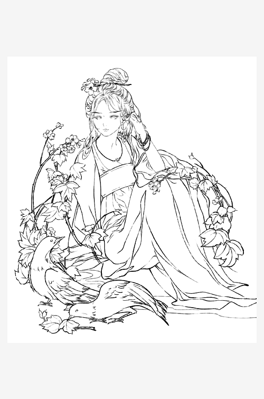 創(chuàng)意大氣古風人物線稿元素
