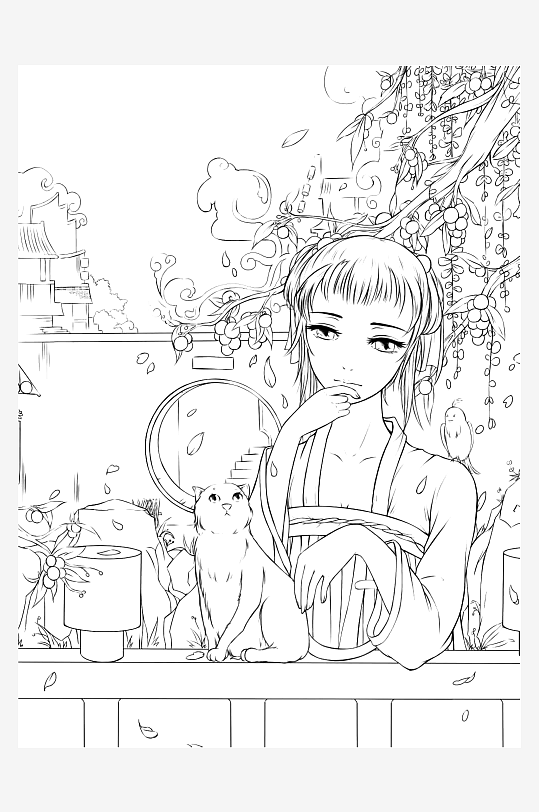 創(chuàng)意大氣古風(fēng)人物線稿元素