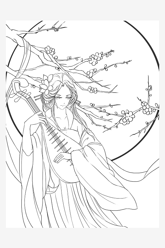 創(chuàng)意大氣古風(fēng)人物線稿元素
