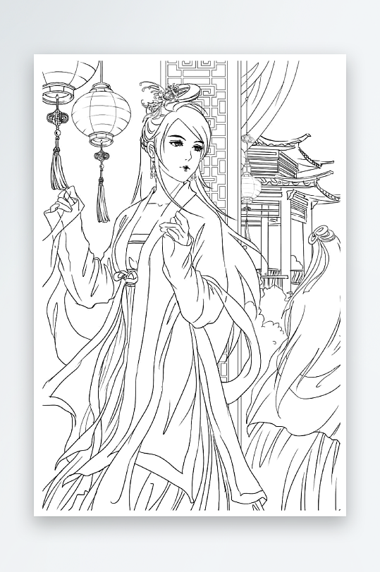 創(chuàng)意大氣古風(fēng)人物線稿元素