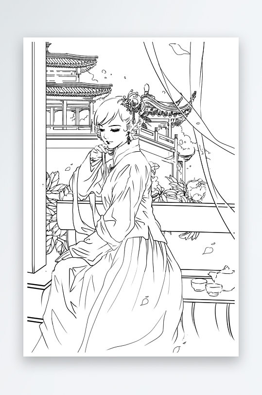 創(chuàng)意大氣古風(fēng)人物線稿元素