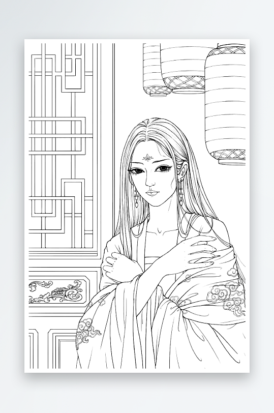 創(chuàng)意大氣古風(fēng)人物線稿元素
