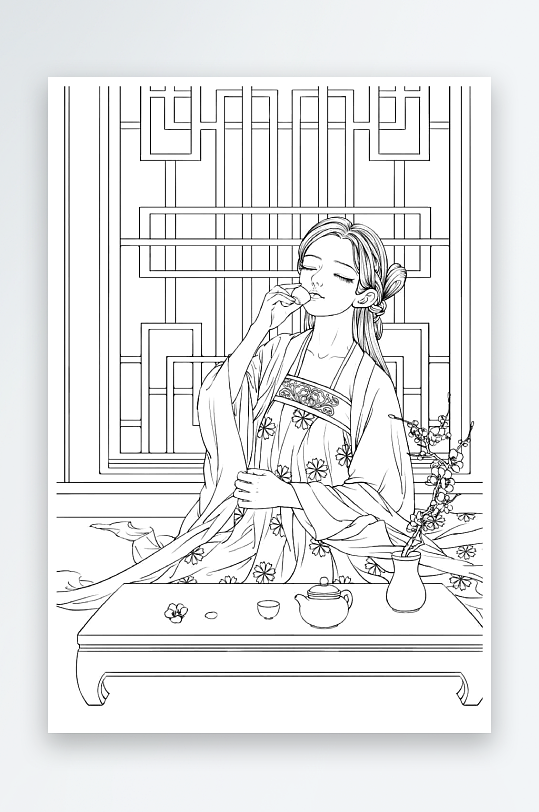 創(chuàng)意大氣古風(fēng)人物線稿元素