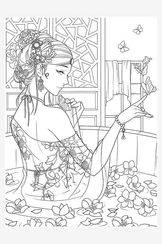創(chuàng)意大氣古風(fēng)人物線稿元素