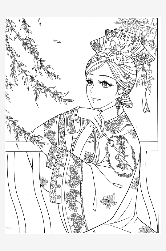 創(chuàng)意大氣古風(fēng)人物線稿元素