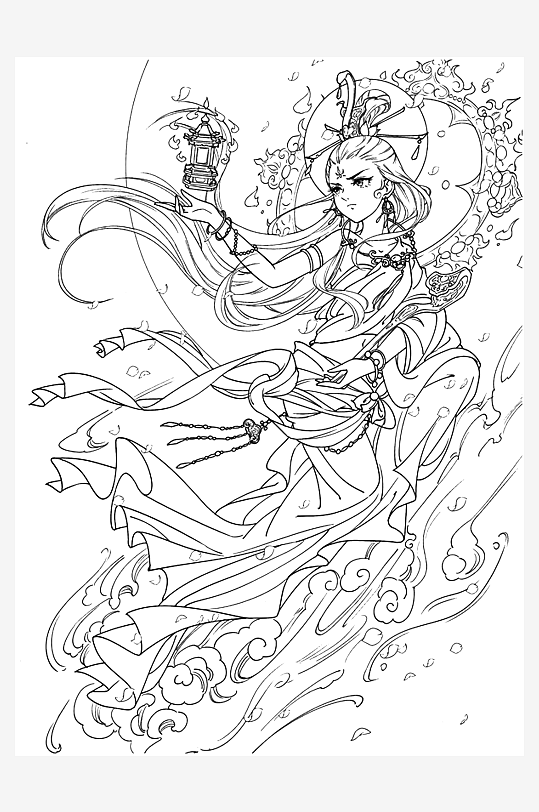 創(chuàng)意大氣古風(fēng)人物線稿元素