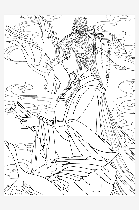 創(chuàng)意大氣古風(fēng)人物線稿元素