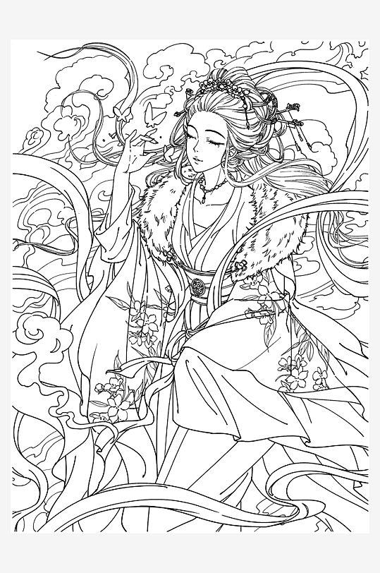 創(chuàng)意大氣古風(fēng)人物線稿元素