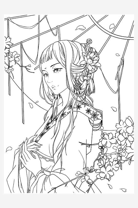 創(chuàng)意大氣古風(fēng)人物線稿元素