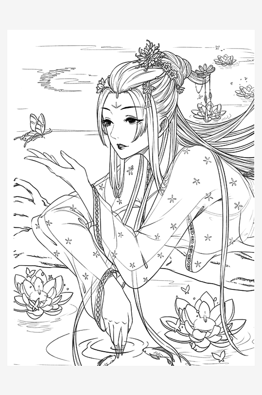 創(chuàng)意大氣古風(fēng)人物線稿元素