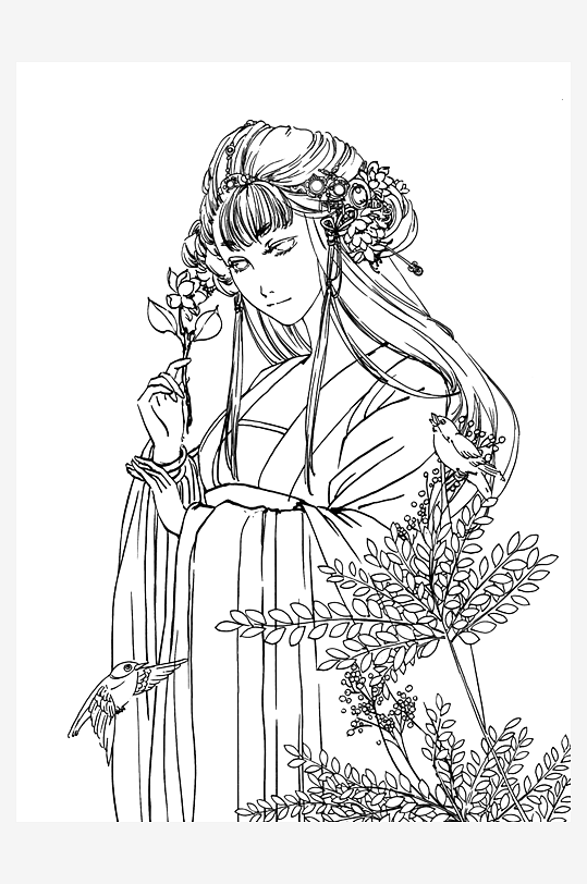 創(chuàng)意大氣古風(fēng)人物線稿元素