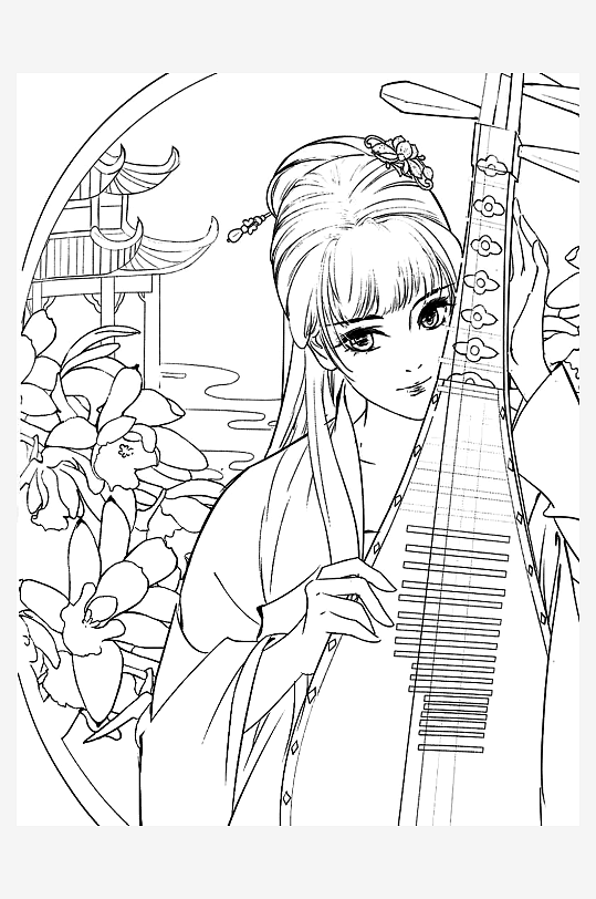 創(chuàng)意大氣古風(fēng)人物線稿元素