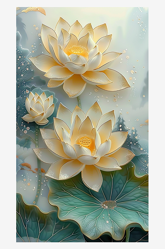唯美漂亮立体荷花荷叶场景