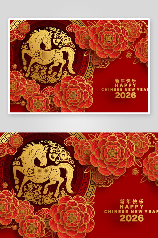 创意矢量春节马年背景-众图网