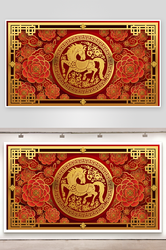 创意矢量春节马年背景-众图网