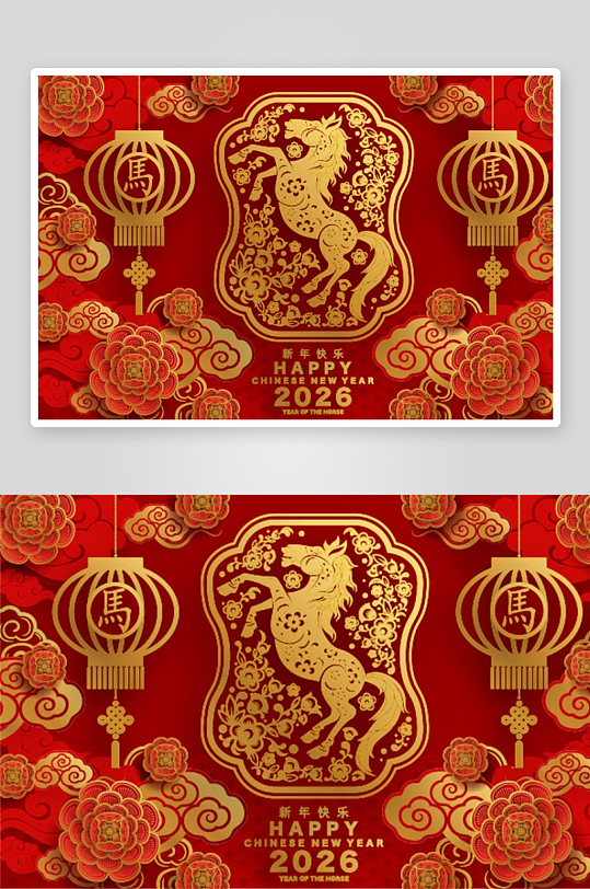 创意矢量春节马年背景-众图网