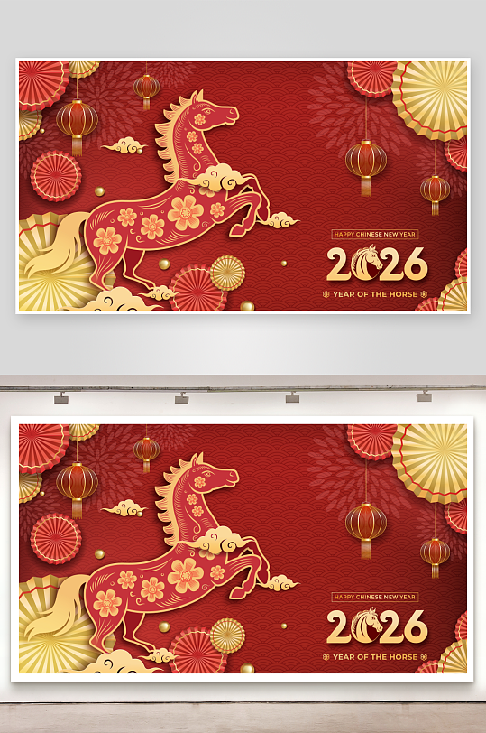 创意矢量新年马年背景-众图网