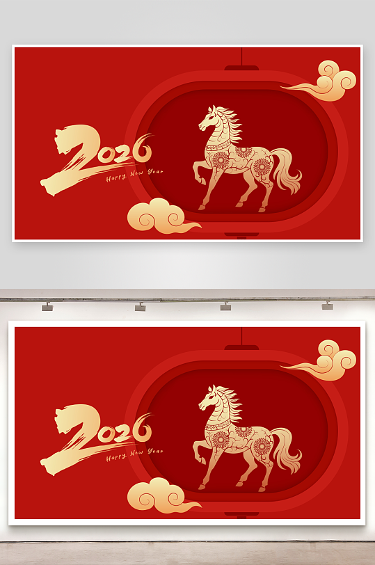 创意矢量新年马年背景-众图网