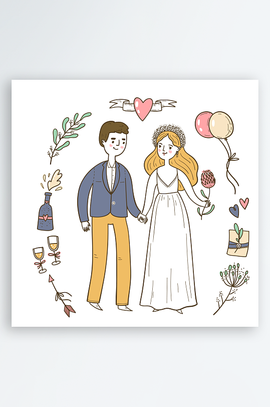 创意矢量婚礼插画元素-众图网