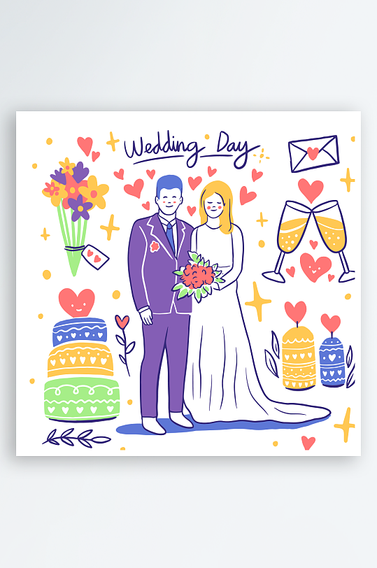 创意矢量婚礼插画元素-众图网