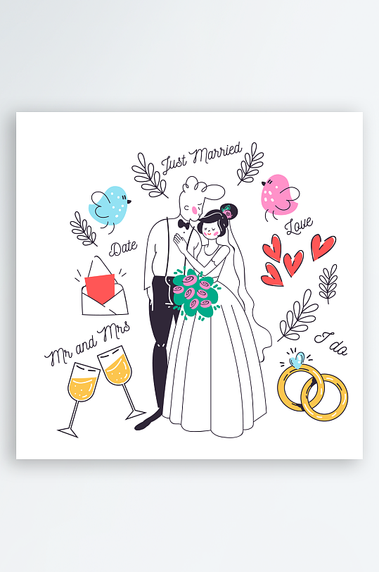 创意矢量婚礼插画元素-众图网