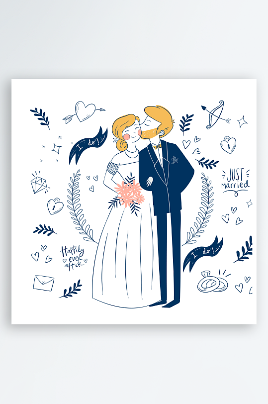 创意矢量婚礼插画元素-众图网