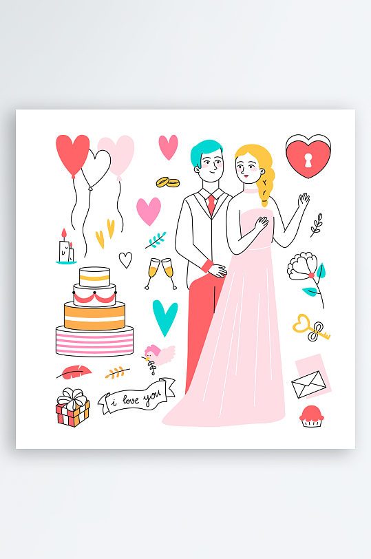 创意矢量婚礼插画元素-众图网