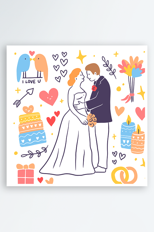 创意矢量婚礼插画元素-众图网