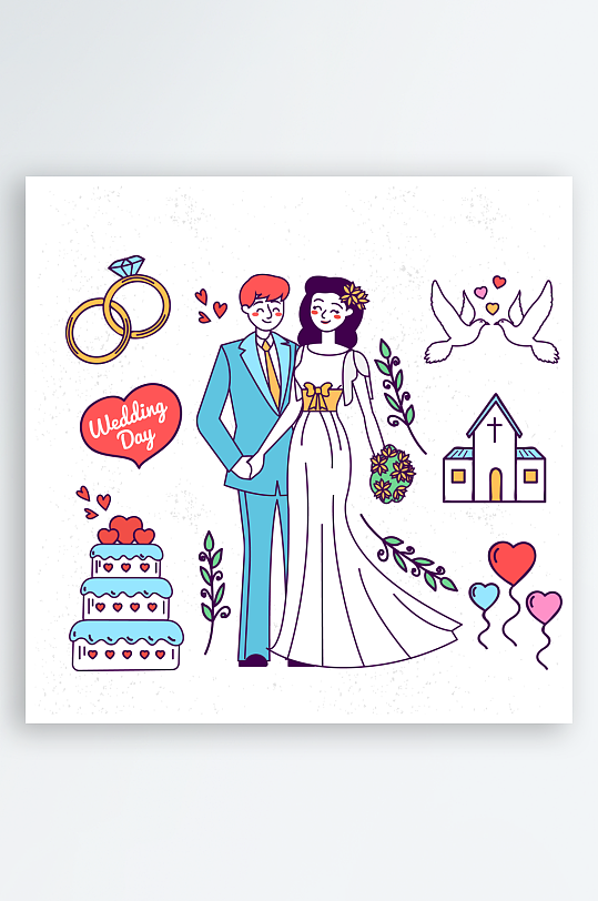 创意矢量婚礼插画元素-众图网