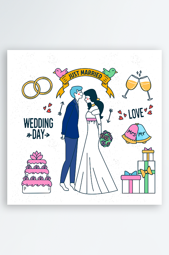 创意矢量婚礼插画元素-众图网