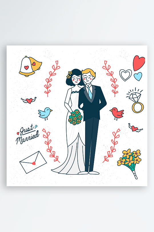 创意矢量婚礼插画元素-众图网