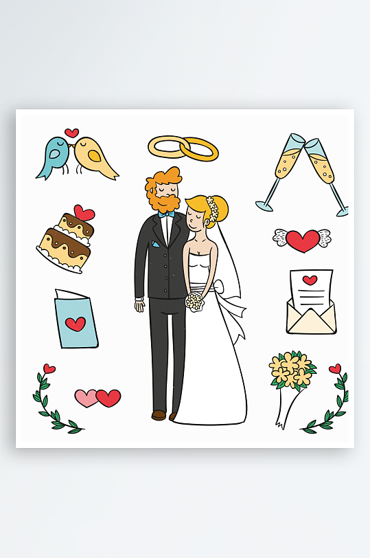 创意矢量婚礼插画元素-众图网