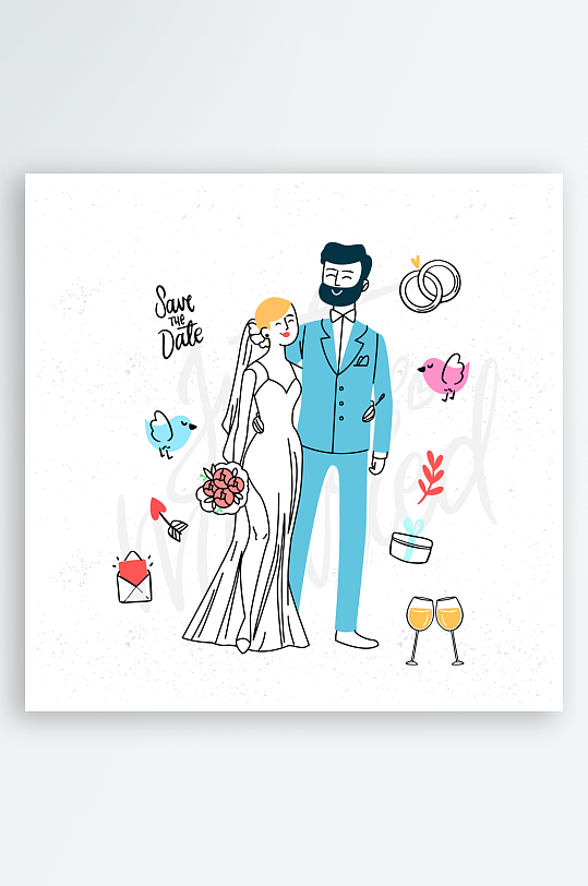 创意矢量婚礼插画元素-众图网