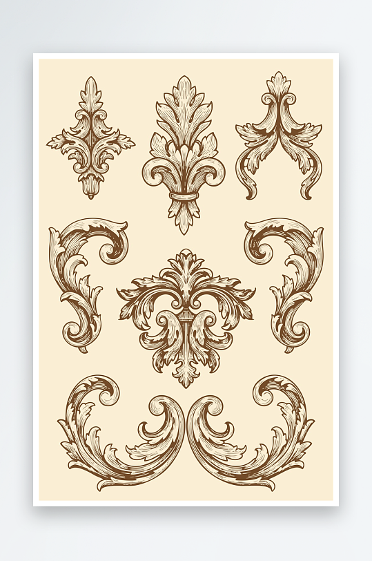 创意简约巴洛克图案元素-众图网