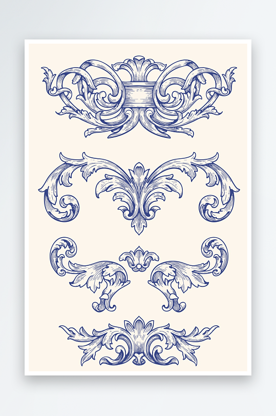 创意简约巴洛克图案元素-众图网