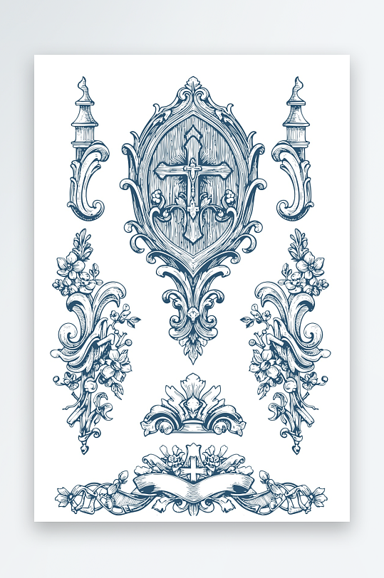创意简约巴洛克图案元素-众图网