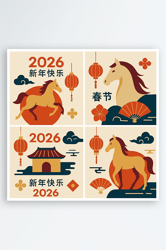 创意简约马年元素设计-众图网