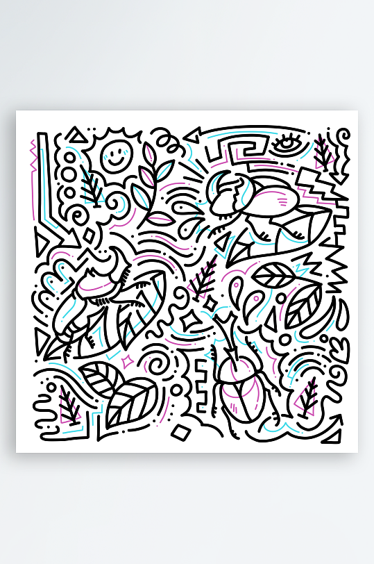 创意矢量线条涂鸦背景-众图网